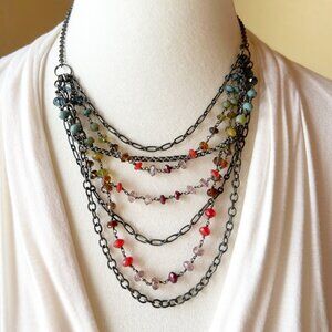Fossil Multi-Strand Bib Style Multi-Color Beaded Crystal Necklace